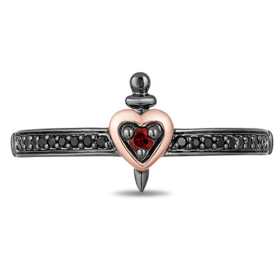 Enchanted Disney Villains Evil Queen Garnet and 0.086 CT. T.W. Diamond Ring in Black Sterling Silver and 10K Rose Gold