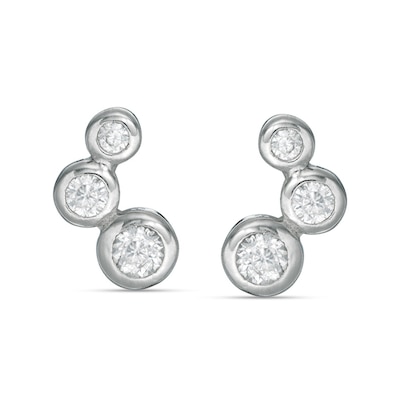 Cubic Zirconia Graduated Curved Trio Stud Earrings in Sterling Silver