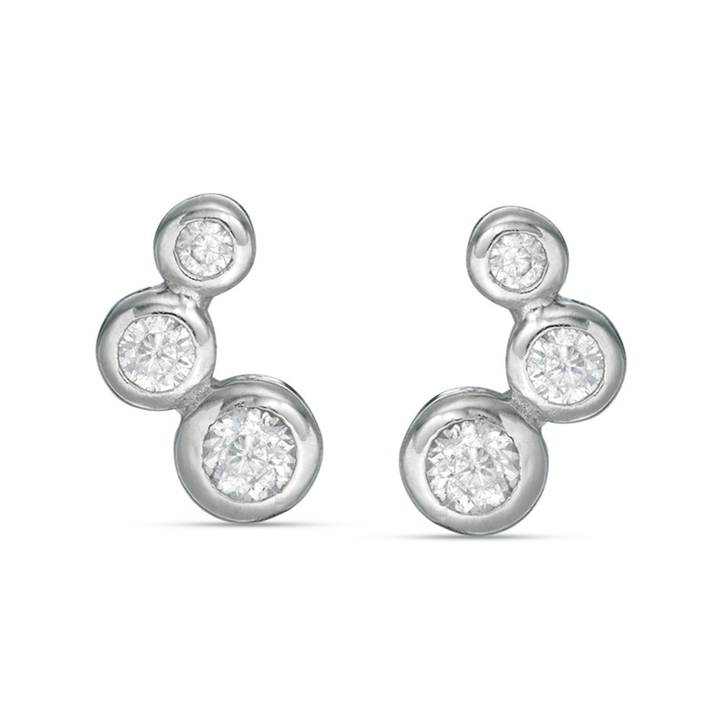 Cubic Zirconia Graduated Curved Trio Stud Earrings in Sterling Silver