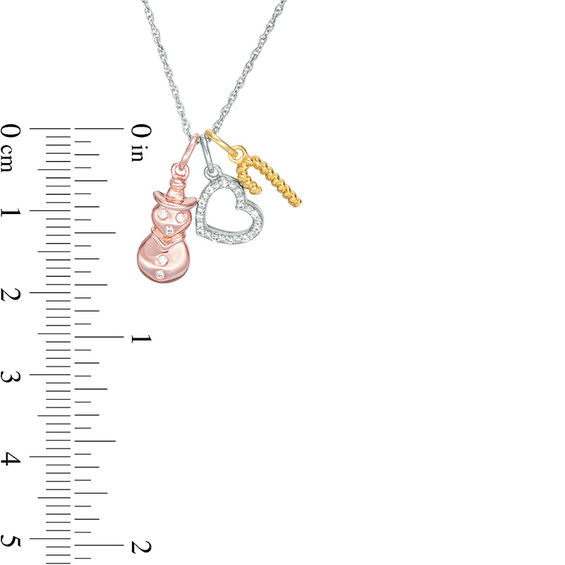 0.04 CT. T.W. Diamond Snowman, Heart and Candy Cane Charms Pendant in Sterling Silver and 14K Two-Tone Gold Plate