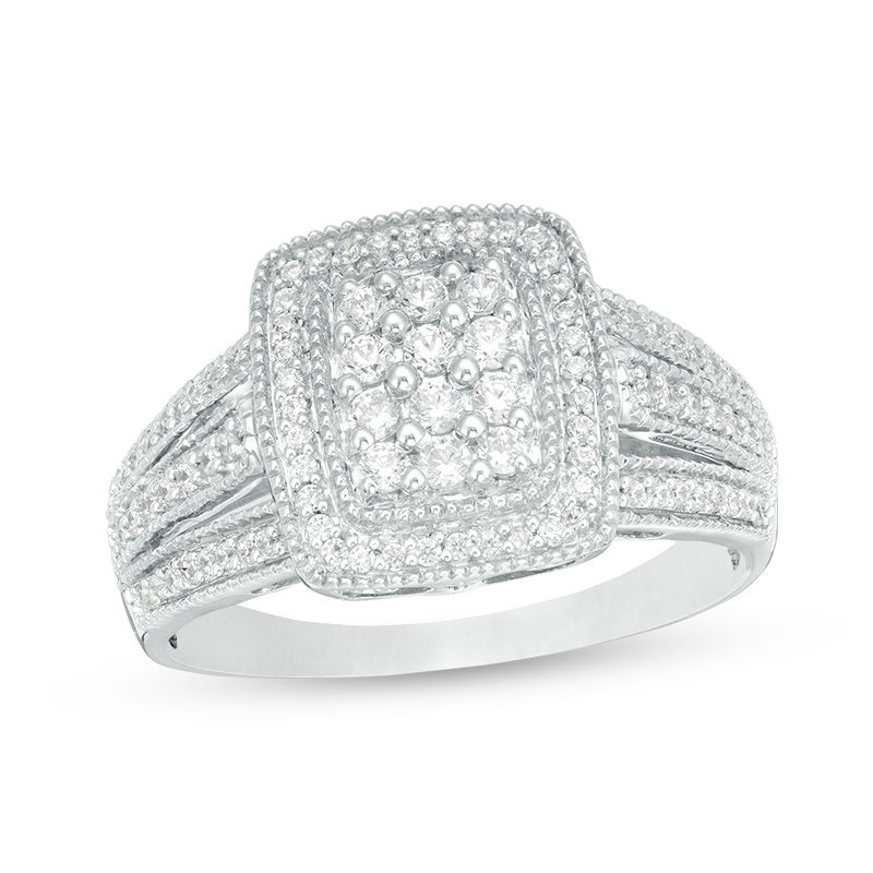 0.45 CT. T.W. Composite Diamond Rectangular Frame Multi-Row Vintage-Style Ring in Sterling Silver|Peoples Jewellers