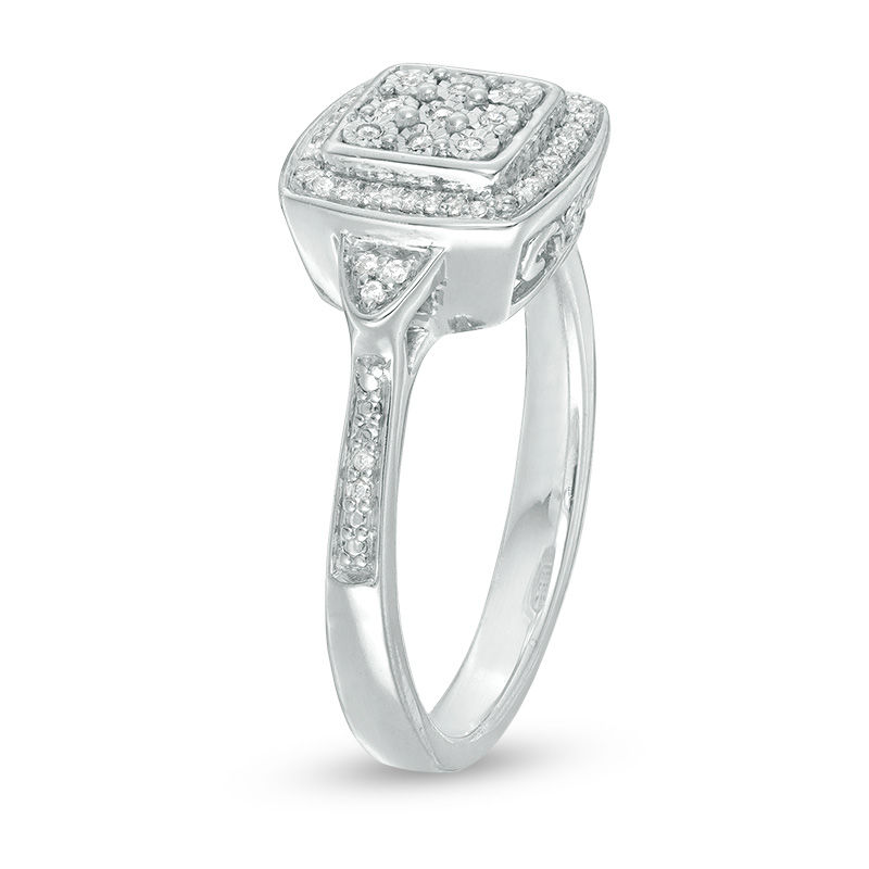 0.115 CT. T.W. Composite Diamond Cushion Frame Tri-Sides Ring in Sterling Silver|Peoples Jewellers