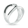 Thumbnail Image 1 of 0.18 CT. T.W. Enhanced Black and White Diamond Open Shank Ring in Sterling Silver