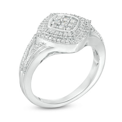 0.29 CT. T.W. Composite Diamond Tilted Double Cushion Frame Ring in Sterling Silver