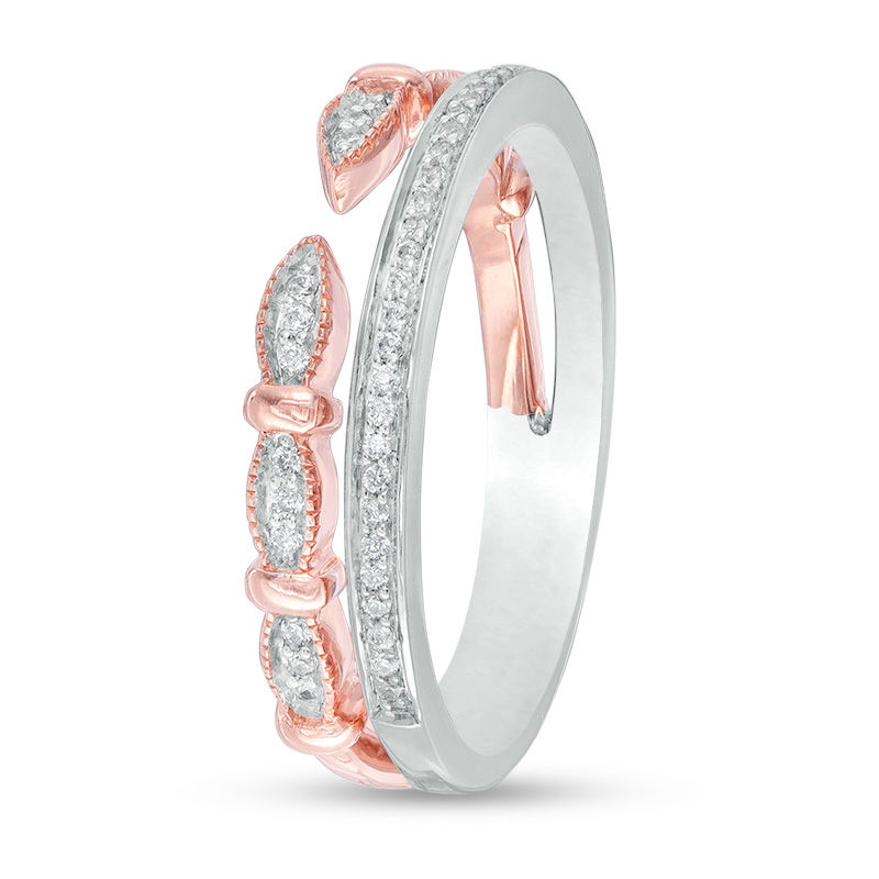 0.145 CT. T.W. Diamond Double Row Stacked Ring in Sterling Silver and 10K Rose Gold|Peoples Jewellers