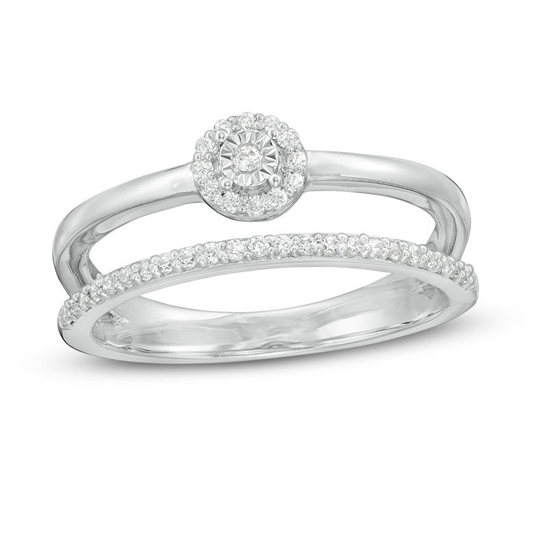 0.18 CT. T.W. Diamond Frame Double Row Stacked Ring in Sterling Silver|Peoples Jewellers
