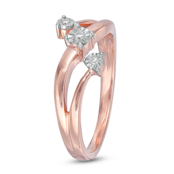 Diamond Accent Three Stone Wave Bypass Ring in 10K Rose Gold