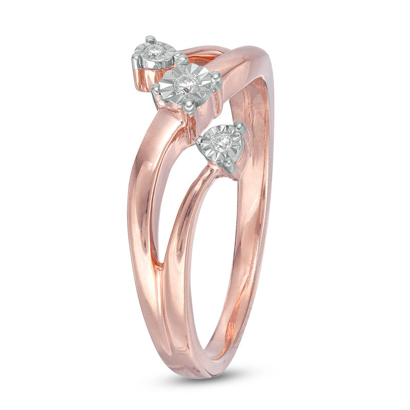 Diamond Accent Three Stone Wave Bypass Ring in 10K Rose Gold|Peoples Jewellers