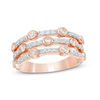 0.45 CT. T.W. Diamond Bezel-Set Station Multi-Row Stacked Ring in 10K Rose Gold