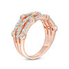 0.45 CT. T.W. Diamond Bezel-Set Station Multi-Row Stacked Ring in 10K Rose Gold