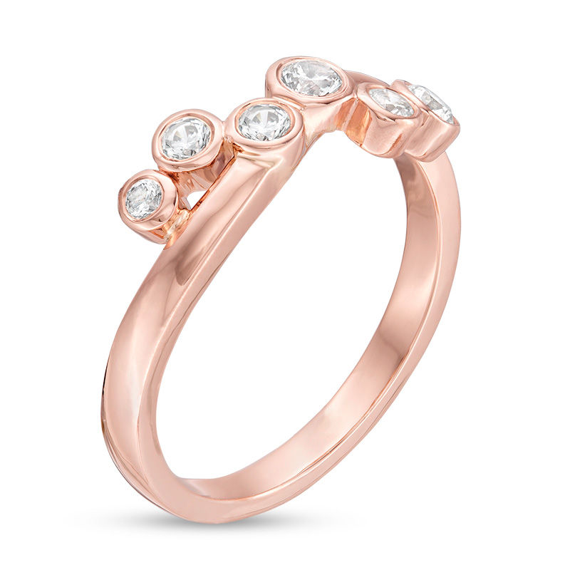 0.23 CT. T.W. Diamond Bezel-Set Wave Crossover Ring in 10K Rose Gold