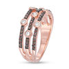 Thumbnail Image 1 of 0.37 CT. T.W. Champagne and White Diamond Bezel-Set Station Multi-Row Stacked Ring in 10K Rose Gold