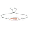 0.04 CT. T.W. Diamond Paper Clip Bolo Bracelet in Sterling Silver and 10K Rose Gold - 9.5"