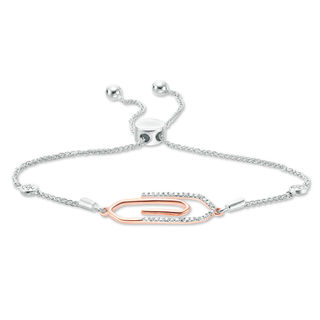 0.04 CT. T.W. Diamond Paper Clip Bolo Bracelet in Sterling Silver and 10K Rose Gold - 9.5"