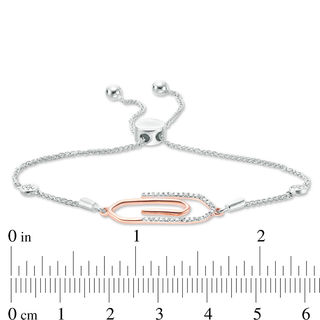 0.04 CT. T.W. Diamond Paper Clip Bolo Bracelet in Sterling Silver and 10K Rose Gold - 9.5"