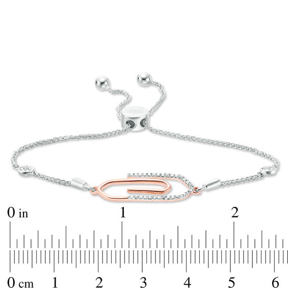 0.04 CT. T.W. Diamond Paper Clip Bolo Bracelet in Sterling Silver and 10K Rose Gold - 9.5"