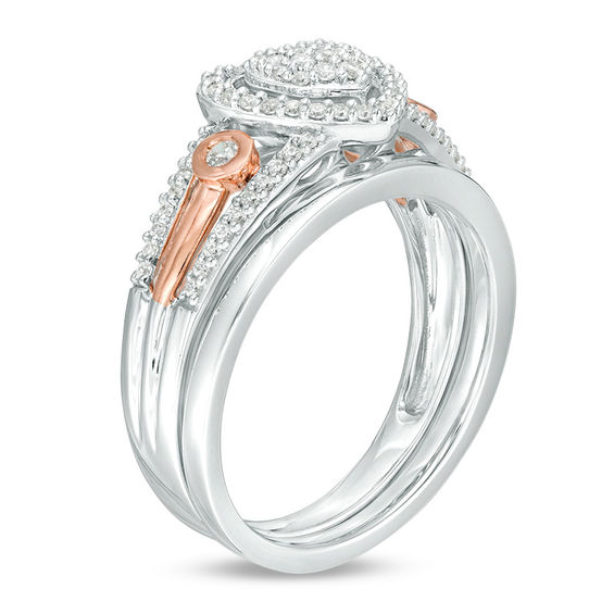 0.29 CT. T.W. Composite Diamond Heart Bridal Set in Sterling Silver and 10K Rose Gold