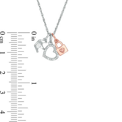 Diamond Accent Princess Themed Charm Pendant in Sterling Silver and 14K Rose Gold Plate