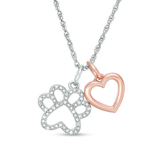 0.04 CT. T.W. Diamond Paw Print and Heart Pendant in Sterling Silver ...