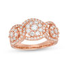 Thumbnail Image 0 of 0.95 CT. T.W. Composite Diamond Three Stone Frame Ring in 10K Rose Gold