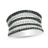 0.95 CT. T.W. Enhanced Black and White Diamond Convex Split Multi-Row Ring in Sterling Silver