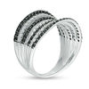 0.95 CT. T.W. Enhanced Black and White Diamond Convex Split Multi-Row Ring in Sterling Silver