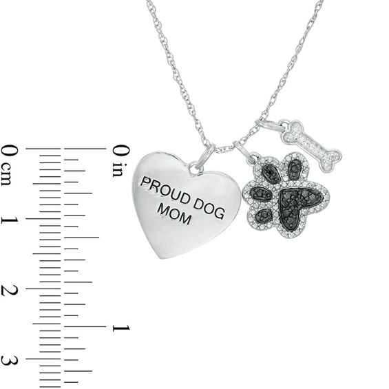 0.065 CT. T.W. Enhanced Black and White Diamond "PROUD DOG MOM" Themed Charm Pendant in Sterling Silver