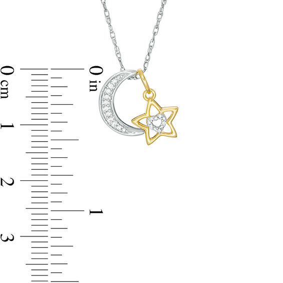 0.04 CT. T.W. Diamond Crescent Moon and Star Pendant in Sterling Silver and 14K Gold Plate