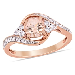 6.0mm Morganite, White Topaz and 0.10 CT. T.W. Diamond Tri-Sides Bypass Ring in 10K Rose Gold