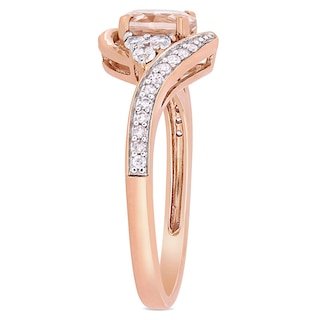 6.0mm Morganite, White Topaz and 0.10 CT. T.W. Diamond Tri-Sides Bypass Ring in 10K Rose Gold