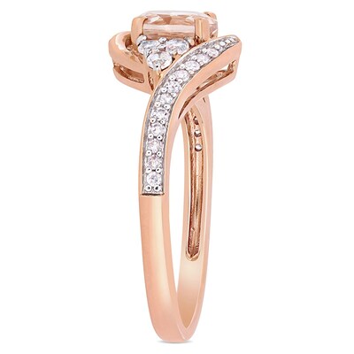 6.0mm Morganite, White Topaz and 0.10 CT. T.W. Diamond Tri-Sides Bypass Ring in 10K Rose Gold