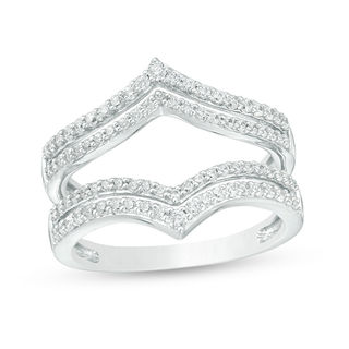 0.45 CT. T.W. Diamond Double Row Chevron Ring Solitaire Enhancer in 10K White Gold