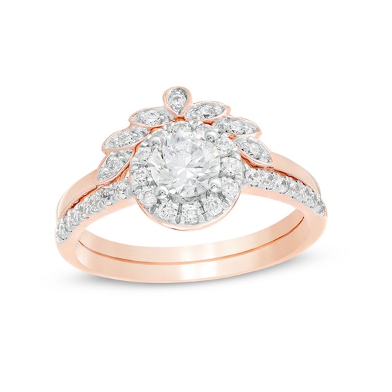 0.69 CT. T.W. Diamond Frame Leaf Bridal Set in 10K Rose Gold