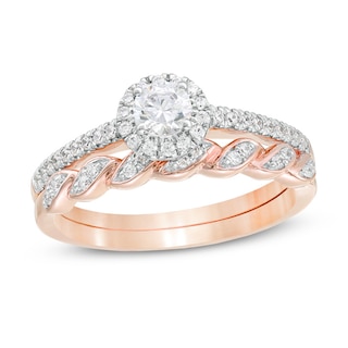 0.45 CT. T.W. Diamond Frame Twist Shank Bridal Set in 10K Rose Gold