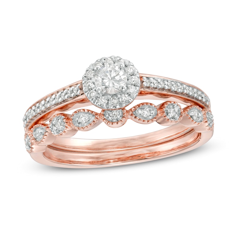 0.29 CT. T.W. Diamond Frame Art Deco Bridal Set in 10K Rose Gold|Peoples Jewellers
