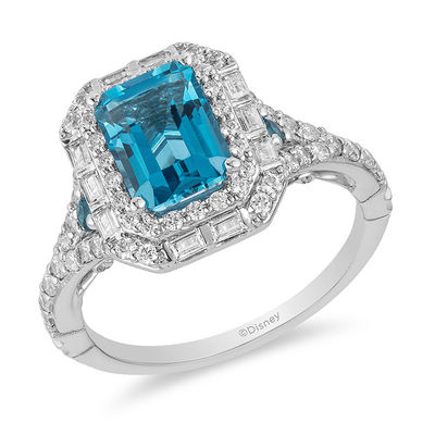 Enchanted Disney Cinderella London Blue Topaz and 0.69 CT. T.W. Diamond Double Frame Engagement Ring in 14K White Gold