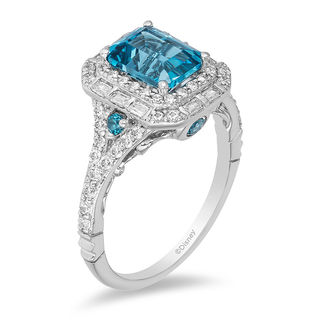 Enchanted Disney Cinderella London Blue Topaz and 0.69 CT. T.W. Diamond Double Frame Engagement Ring in 14K White Gold