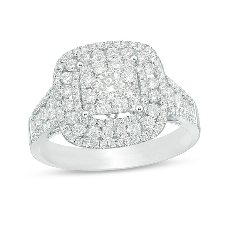 1.14 CT. T.W.  Diamond Double Cushion Frame Engagement Ring in 14K White Gold|Peoples Jewellers