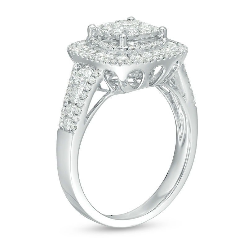 1.14 CT. T.W.  Diamond Double Cushion Frame Engagement Ring in 14K White Gold|Peoples Jewellers