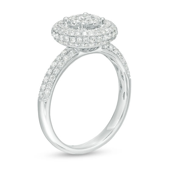 0.95 CT. T.W. Diamond Double Frame Engagement Ring in 14K White Gold