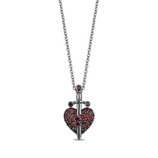 Enchanted Disney Villains Evil Queen Garnet and Black Diamond Accent Pendant in Sterling Silver with Black Rhodium - 19"