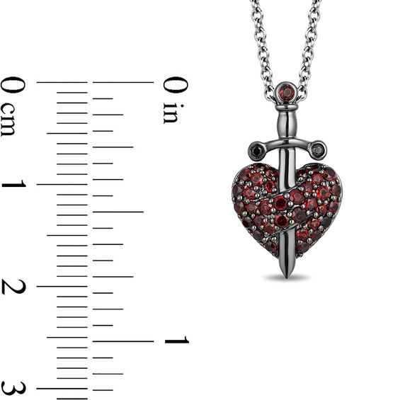 Enchanted Disney Villains Evil Queen Garnet and Black Diamond Accent Pendant in Sterling Silver with Black Rhodium - 19"