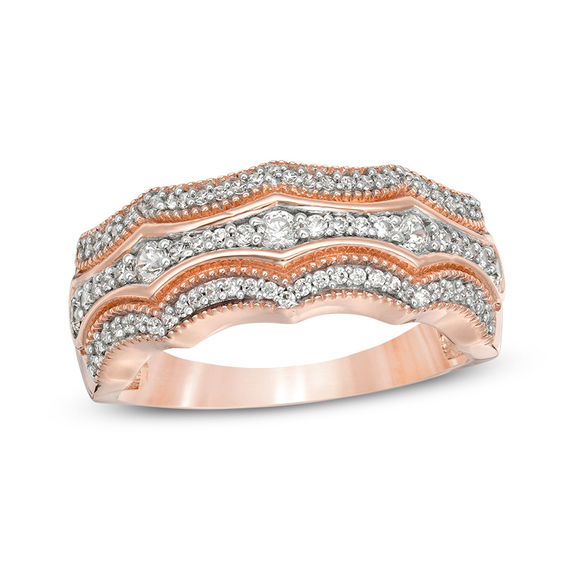 0.45 CT. T.W. Diamond Multi-Row Concave Vintage-Style Band in 10K Rose Gold