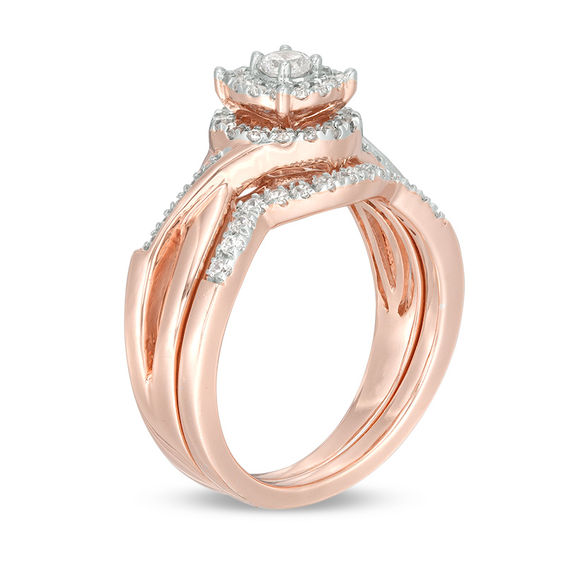 0.45 CT. T.W. Diamond Double Frame Twist Bridal Set in 10K Rose Gold