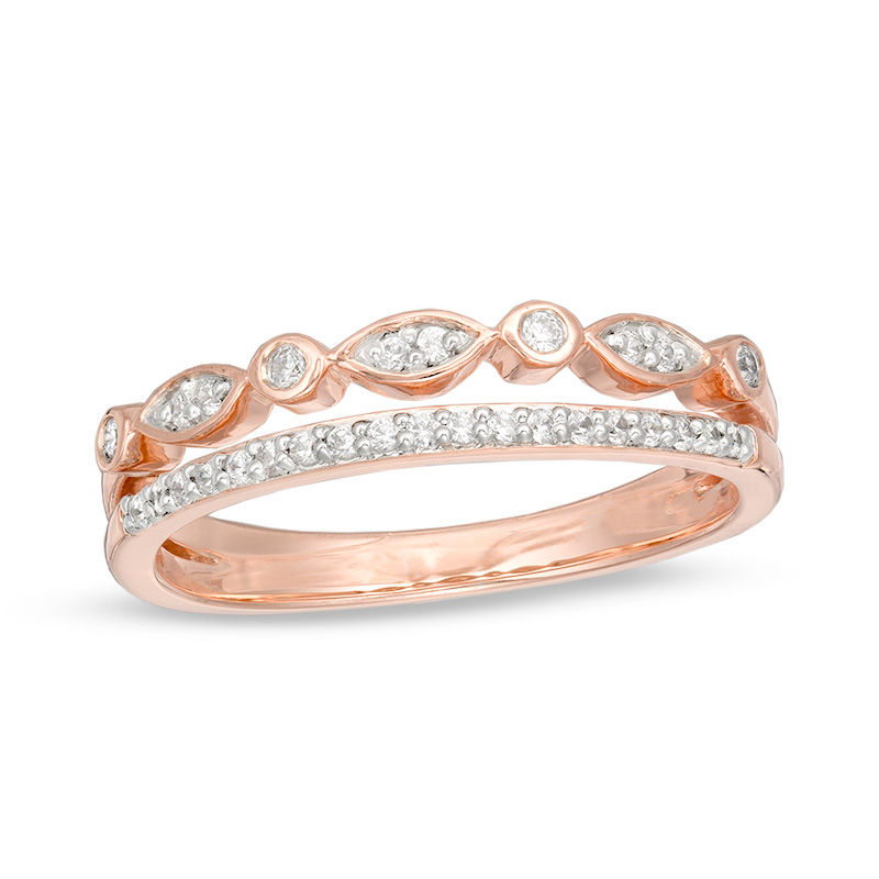 0.145 CT. T.W. Diamond Two Row Stackable Band in 10K Rose Gold|Peoples Jewellers