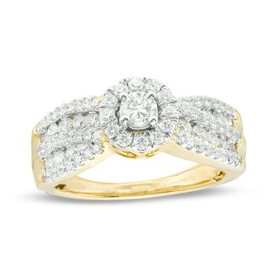 0.69 CT. T.W. Diamond Frame Multi-Row Engagement Ring in 10K Gold