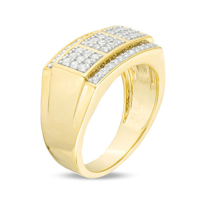 Men's 0.58 CT. T.W.  Diamond Square Composite Three Stone Ring in 10K Gold