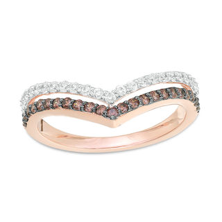 0.45 CT. T.W. Enhanced Champagne and White Diamond Two Row Chevron Band in 10K Rose Gold