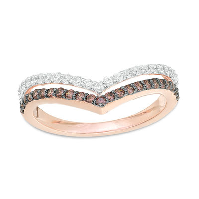 0.45 CT. T.W. Enhanced Champagne and White Diamond Two Row Chevron Band in 10K Rose Gold