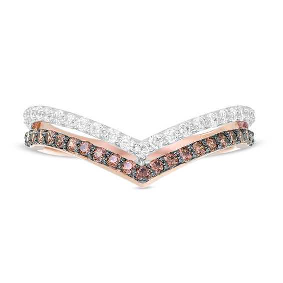 0.45 CT. T.W. Enhanced Champagne and White Diamond Two Row Chevron Band in 10K Rose Gold